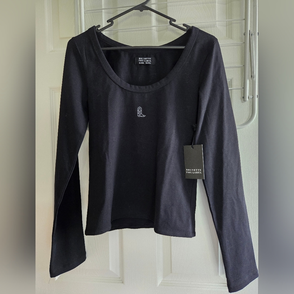 Brunette the Label 'Cowboy Boot' Long Sleeve Scoop Neck Tee in XL/2XL